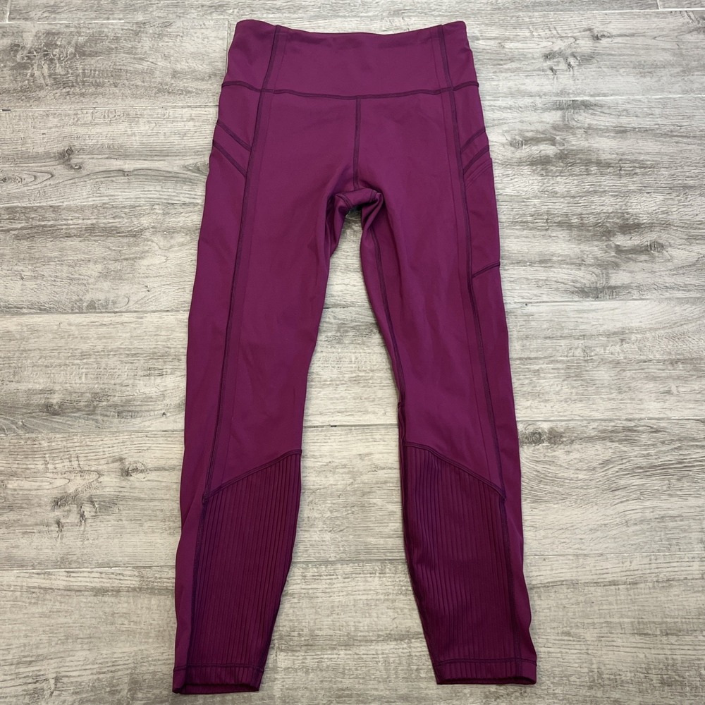 Athleta Vitality Rib‎ 7/8 Tight Womens Purple Plum Yoga Athletic Pocket Sz Small